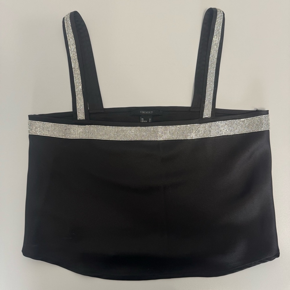 NWT Forever 21 black and rhinestone 2 piece cami and pants size S - Picture 6 of 16